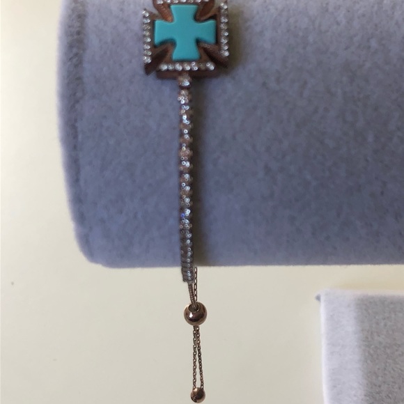 925 Silver mother of pearl bracelet blue cross cz - Picture 4 of 5